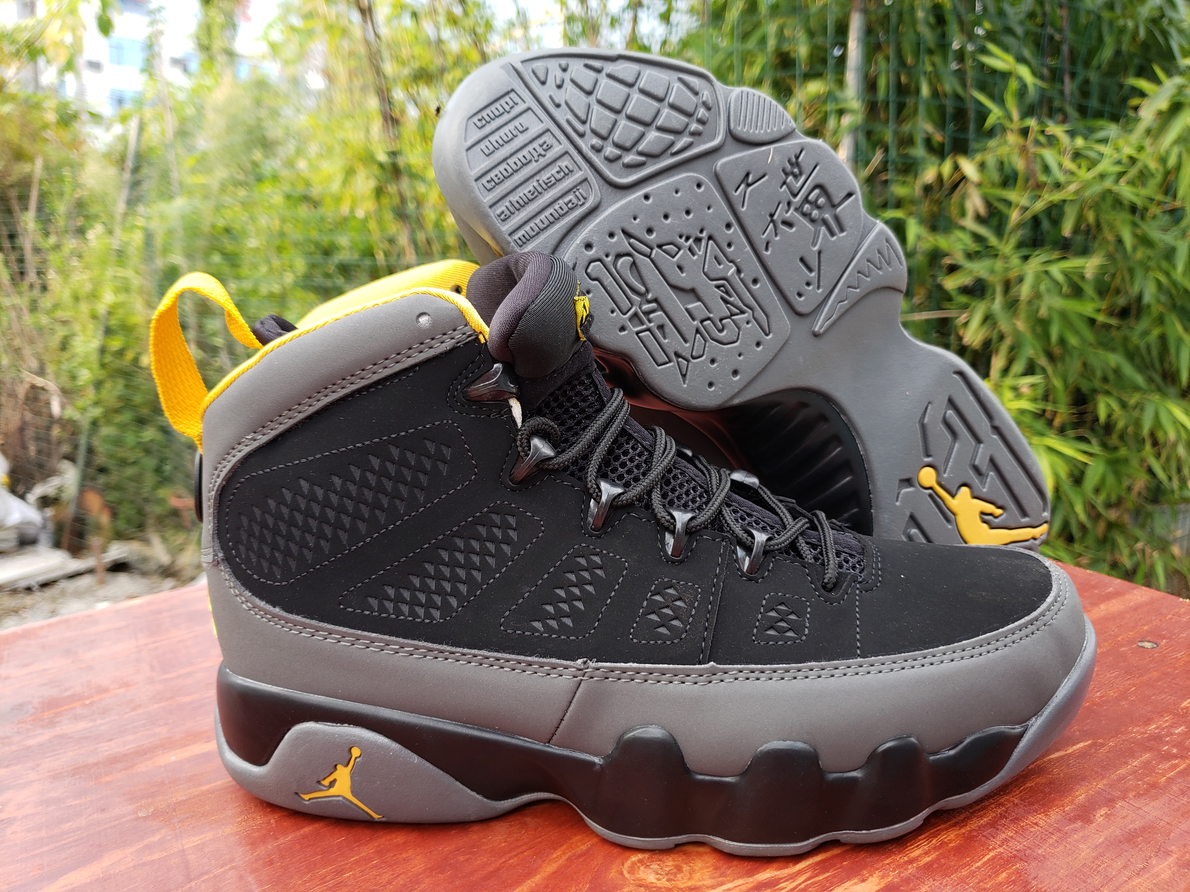 New Air Jordan 9 Black Grey Yellow - Click Image to Close